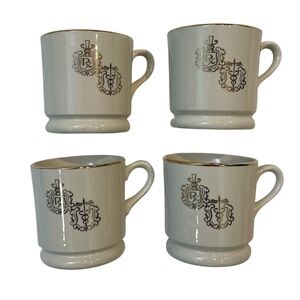 4 Vintage 60s Hall China Mugs Rx Pharmacy Pharmacist Caduceus Ivory Gold Estate